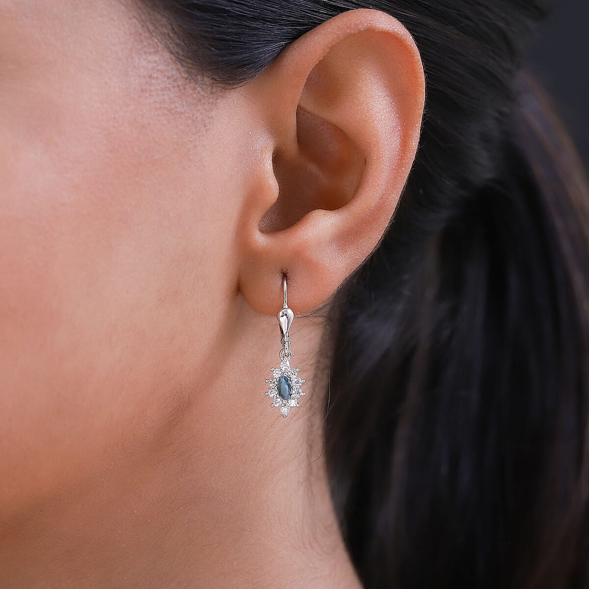 Narsipatnam Alexandrite and White Zircon Floral Lever Back Earrings in Platinum Over Sterling Silver 1.00 ctw image number 2