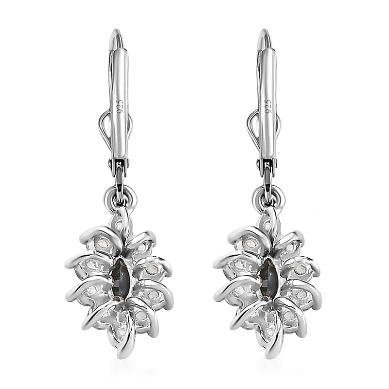 Narsipatnam Alexandrite and White Zircon Floral Lever Back Earrings in Platinum Over Sterling Silver 1.00 ctw