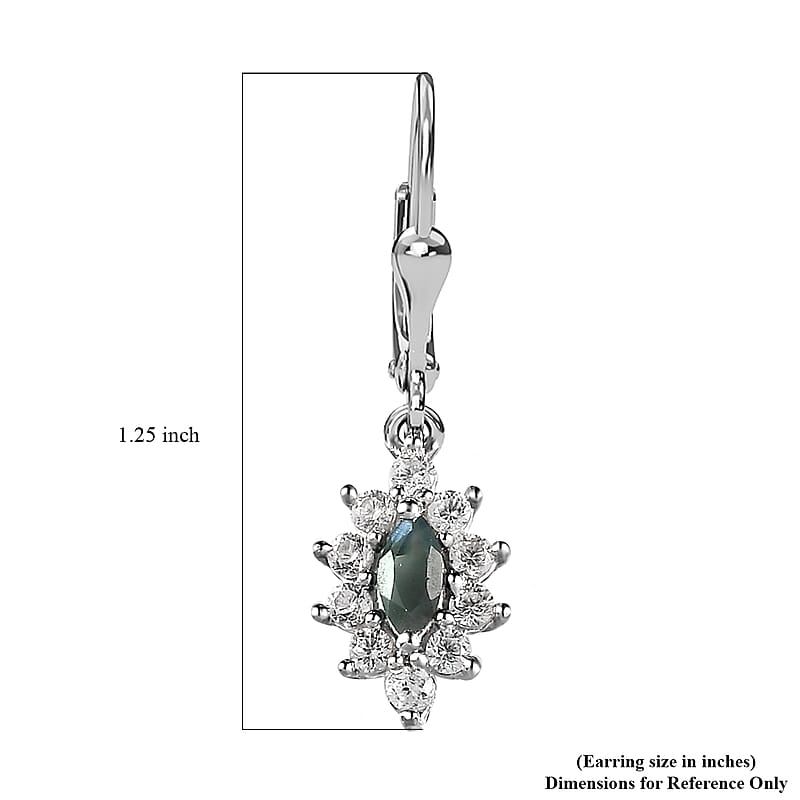 Narsipatnam Alexandrite and White Zircon Floral Lever Back Earrings in Platinum Over Sterling Silver 1.00 ctw