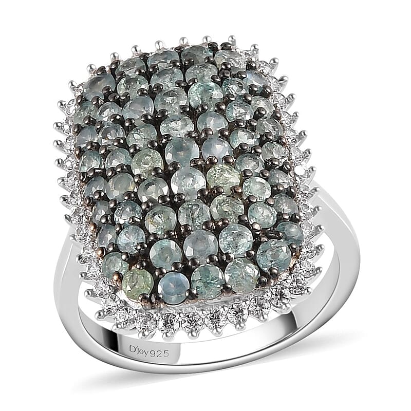 Narsipatnam Alexandrite and Natural White Zircon Cluster Ring in Platinum Over Sterling Silver (Size 10.0) 2.50 ctw