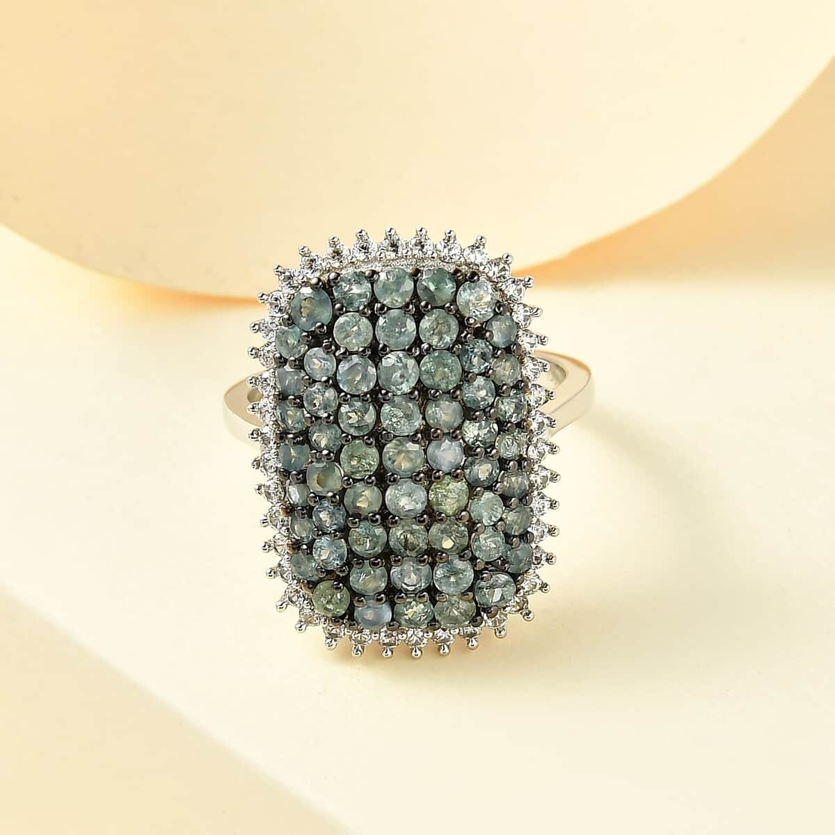 Narsipatnam Alexandrite, Natural White Zircon Cluster Ring in Platinum Over Sterling Silver (Size 10.0) 2.50 ctw image number 1