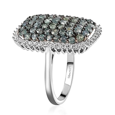 Narsipatnam Alexandrite and Natural White Zircon Cluster Ring in Platinum Over Sterling Silver (Size 10.0) 2.50 ctw