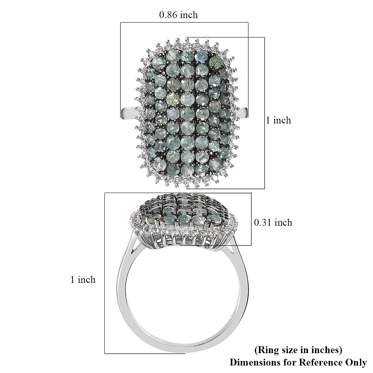 Narsipatnam Alexandrite and Natural White Zircon Cluster Ring in Platinum Over Sterling Silver (Size 10.0) 2.50 ctw