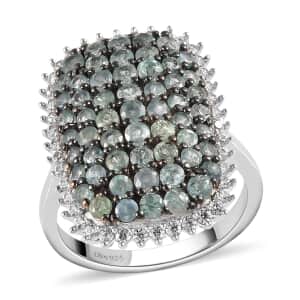 Narsipatnam Alexandrite and Natural White Zircon Cluster Ring in Platinum Over Sterling Silver (Size 6.0) 2.50 ctw