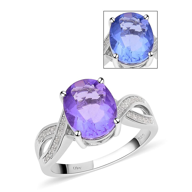 Color Change Fluorite and White Zircon Infinity Ring in Rhodium Over Sterling Silver (Size 10.0) 4.35 ctw