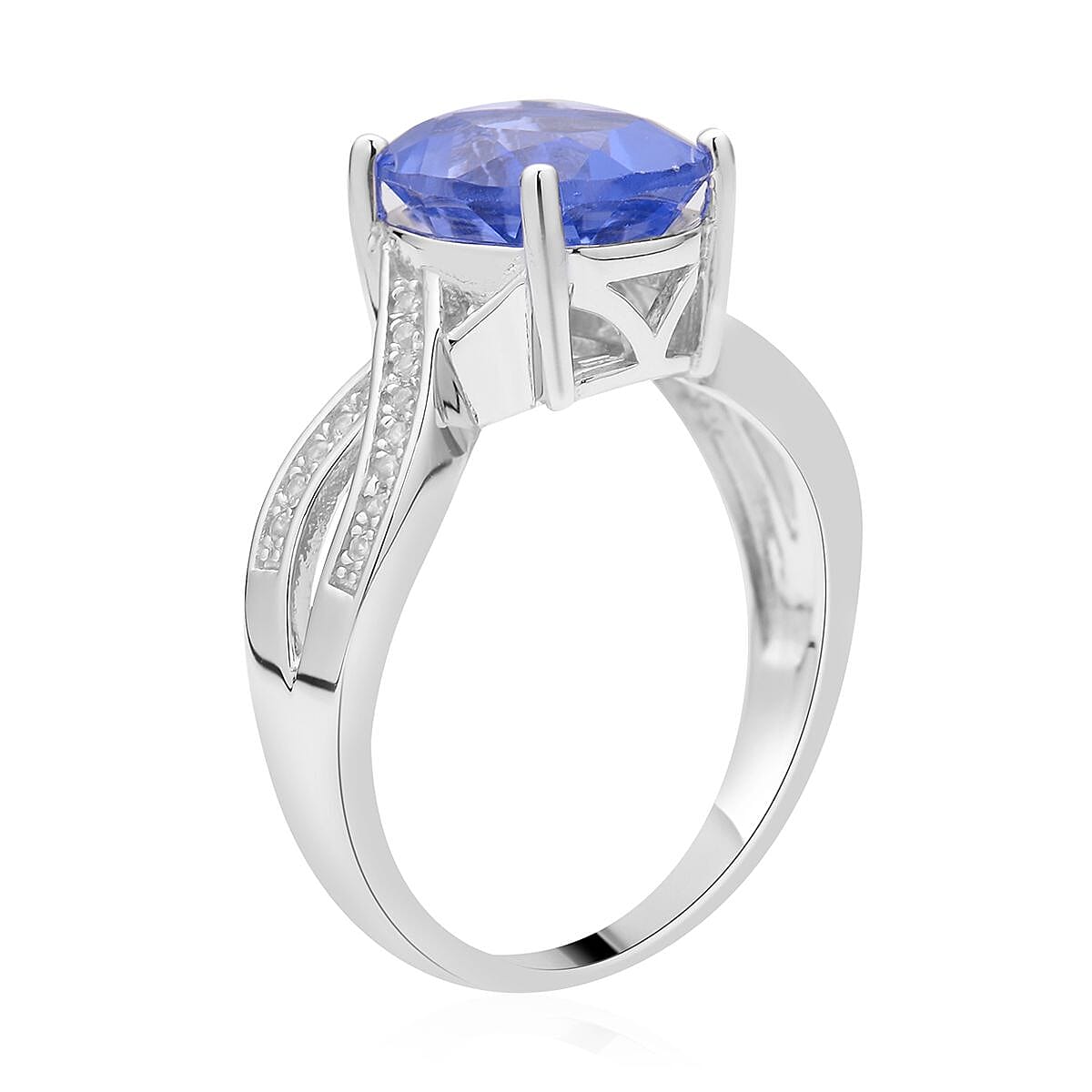 Color Change Fluorite and White Zircon Infinity Ring in Rhodium Over Sterling Silver (Size 10.0) 4.35 ctw