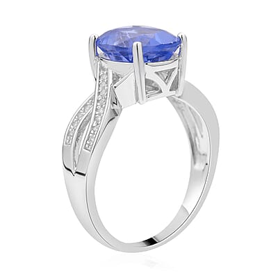 Color Change Fluorite and White Zircon Infinity Ring in Rhodium Over Sterling Silver (Size 10.0) 4.35 ctw