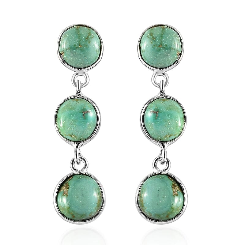 Artisan Crafted Sonoran Gold Turquoise Dangle Earrings in Sterling Silver 6.75 ctw