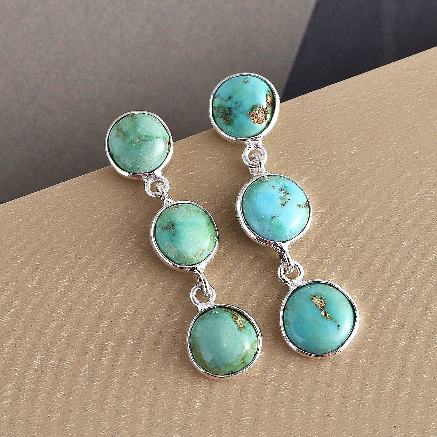 Artisan Crafted Sonoran Gold Turquoise Dangle Earrings in Sterling Silver 6.75 ctw