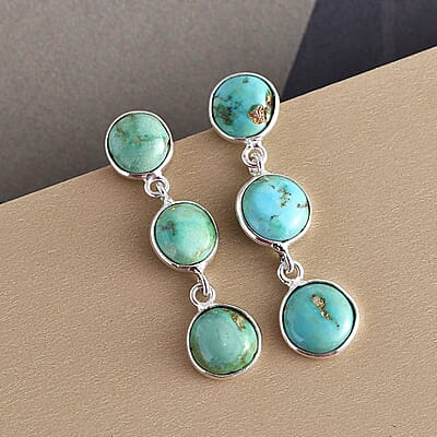 Artisan Crafted Sonoran Gold Turquoise Dangle Earrings in Sterling Silver 6.75 ctw