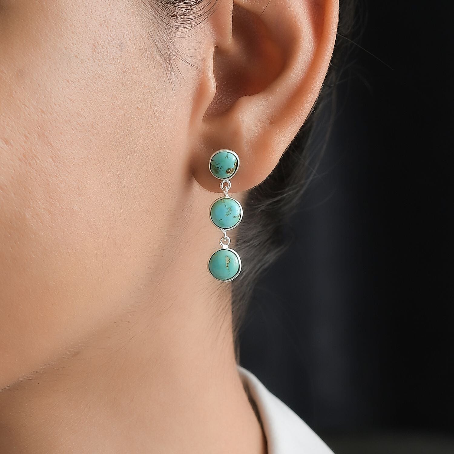 Artisan Crafted Sonoran Gold Turquoise Dangle Earrings in Sterling Silver 6.75 ctw