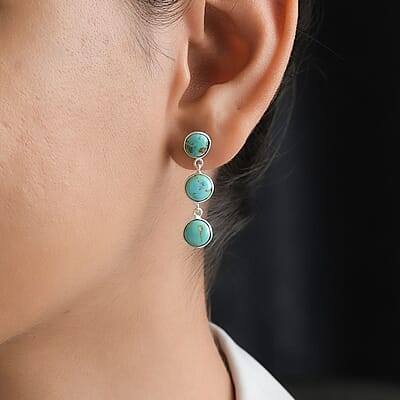 Artisan Crafted Sonoran Gold Turquoise Dangle Earrings in Sterling Silver 6.75 ctw
