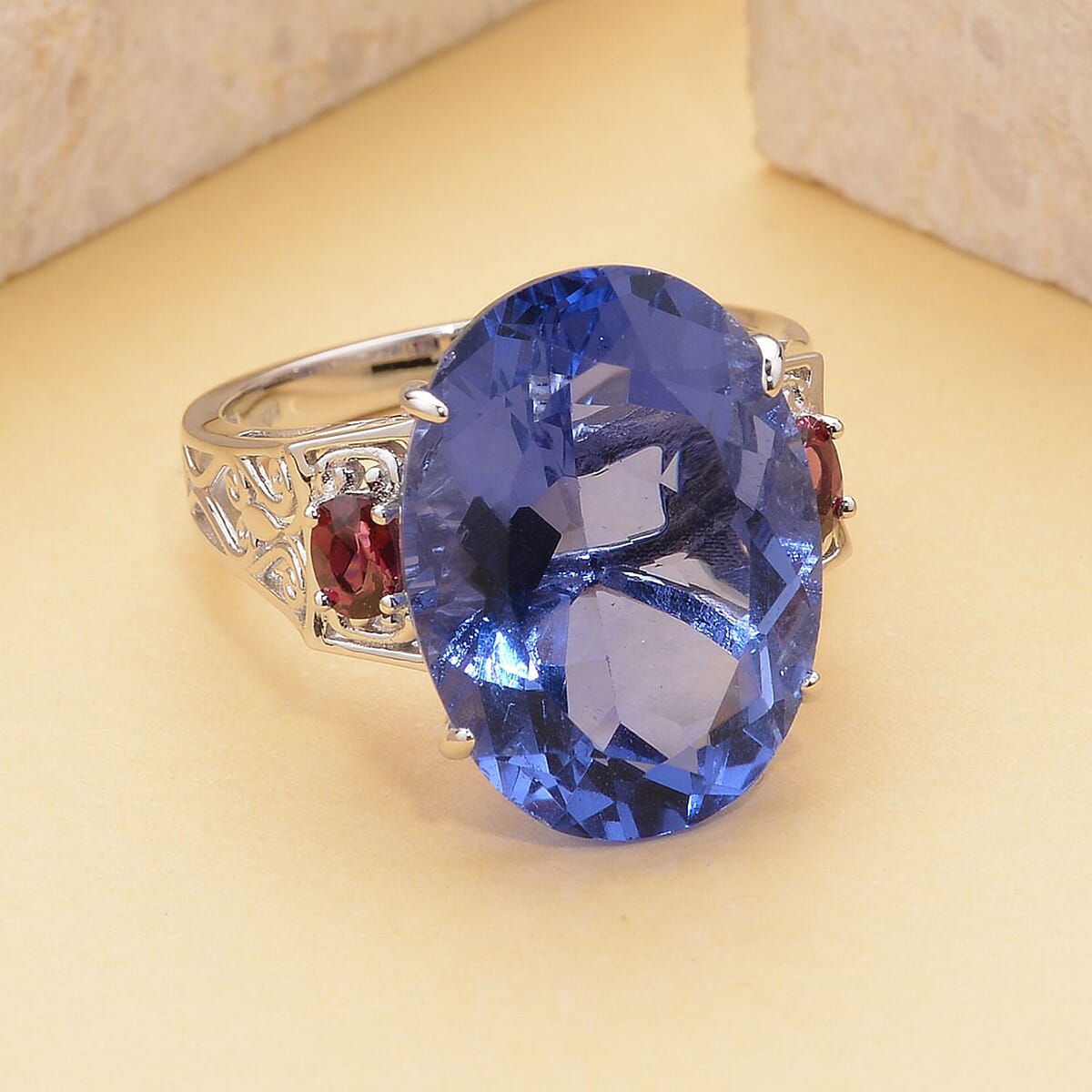 Color Change Fluorite and Orissa Rhodolite Garnet Ring in Rhodium Over Sterling Silver (Size 8.0) 15.00 ctw image number 1