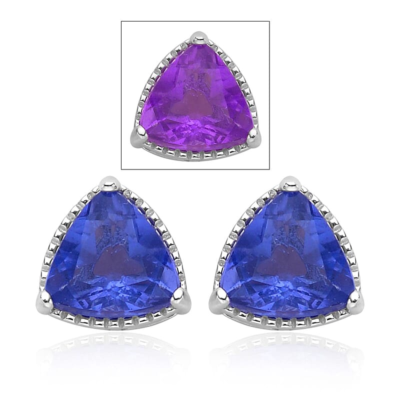 Color Change Fluorite Solitaire Stud Earrings in Rhodium Over Sterling Silver 4.00 ctw