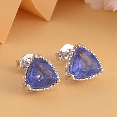 Color Change Fluorite Solitaire Stud Earrings in Rhodium Over Sterling Silver 4.00 ctw