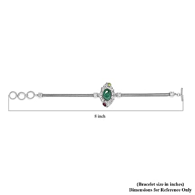 Artisan Crafted African Malachite and Multi Gemstone Toggle Clasp Bracelet in Platinum Over Copper with Magnet (7.25-8.0In) 8.35 ctw
