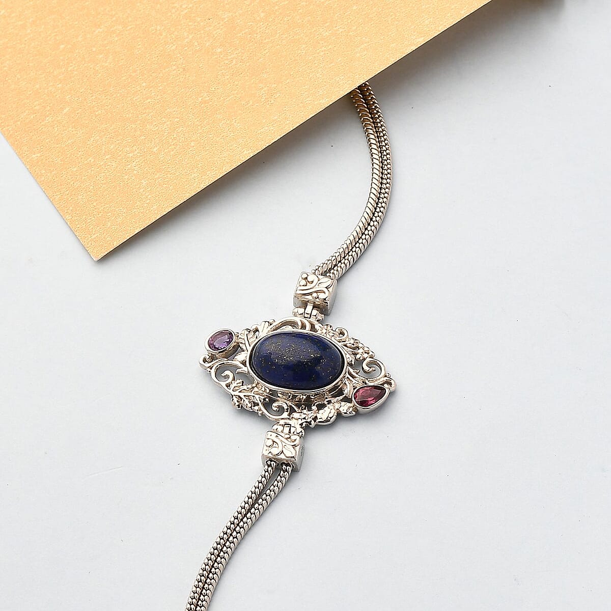 Artisan Crafted Lapis Lazuli and Multi Gemstone Toggle Clasp Bracelet in Platinum Over Copper with Magnet (7.25-8.0In) 7.25 ctw image number 1
