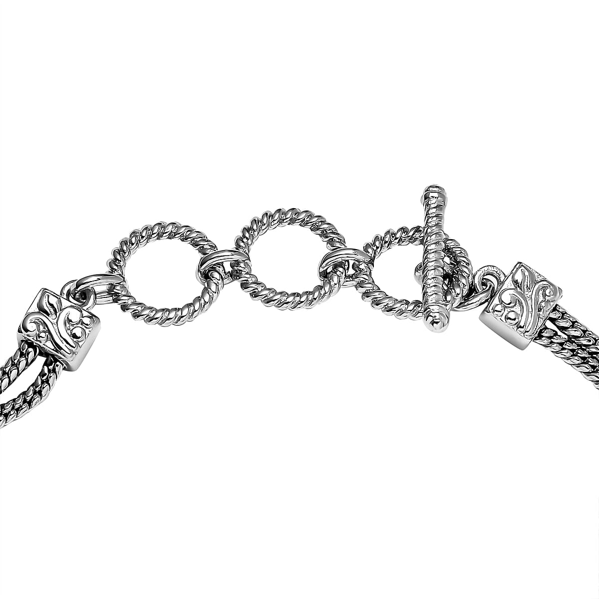 Artisan Crafted Lapis Lazuli and Multi Gemstone Toggle Clasp Bracelet in Platinum Over Copper with Magnet (7.25-8.0In) 7.25 ctw image number 2