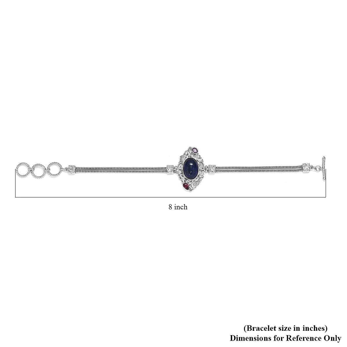 Artisan Crafted Lapis Lazuli and Multi Gemstone Toggle Clasp Bracelet in Platinum Over Copper with Magnet (7.25-8.0In) 7.25 ctw image number 3