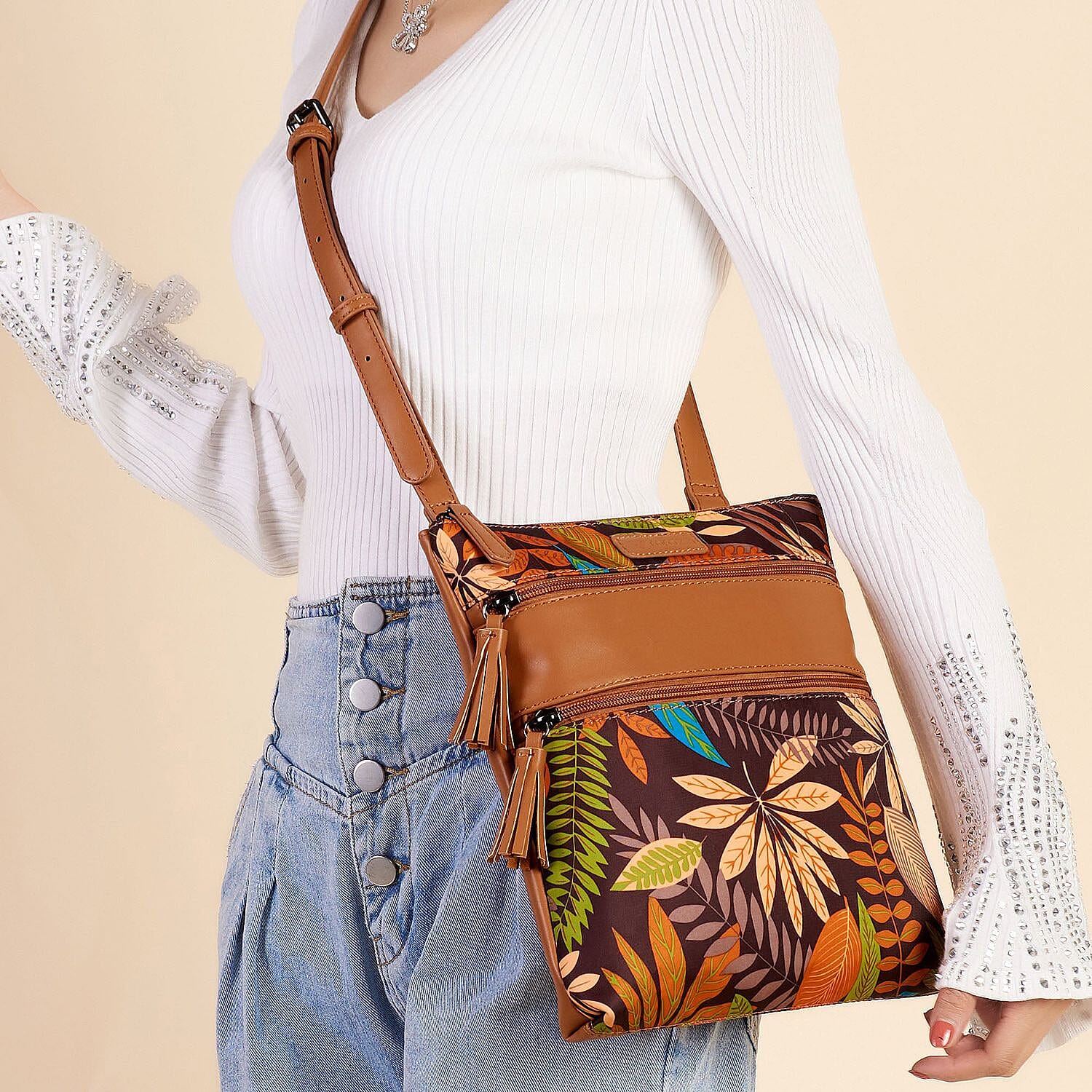 Rofozzi- Multi Leaf Tassel Vegan Leather Crossbody Bag (Eco-friendly) | Designer Crossbody Bag Purse | Vegan Leather Bag