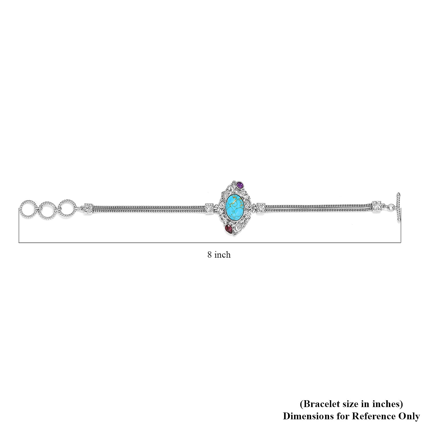 Artisan Crafted Mojave Blue Turquoise and Multi Gemstone Toggle Clasp Bracelet in Platinum Over Copper with Magnet (7.25-8.0In) 5.85 ctw