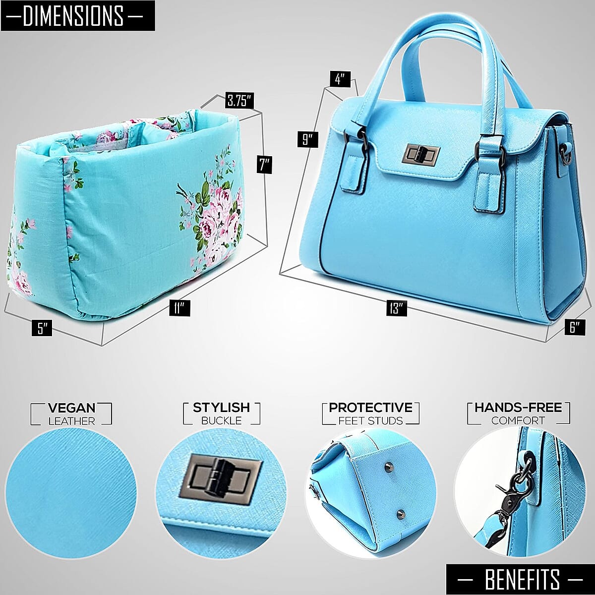 Rofozzi-Blue Multi-Utility Handbag (Eco-friendly) , Women's Handbag , Vegan Leather Bag for Women , Ladies Purse image number 4