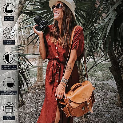 Rofozzi- Brown Icon Genuine Leather Camera Crossbody Shoulder Handbag , Designer Crossbody Bag Purse , Leather Handbags
