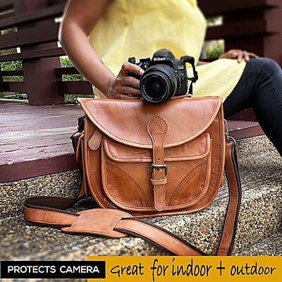 Rofozzi- Brown Icon Genuine Leather Camera Crossbody Shoulder Handbag , Designer Crossbody Bag Purse , Leather Handbags