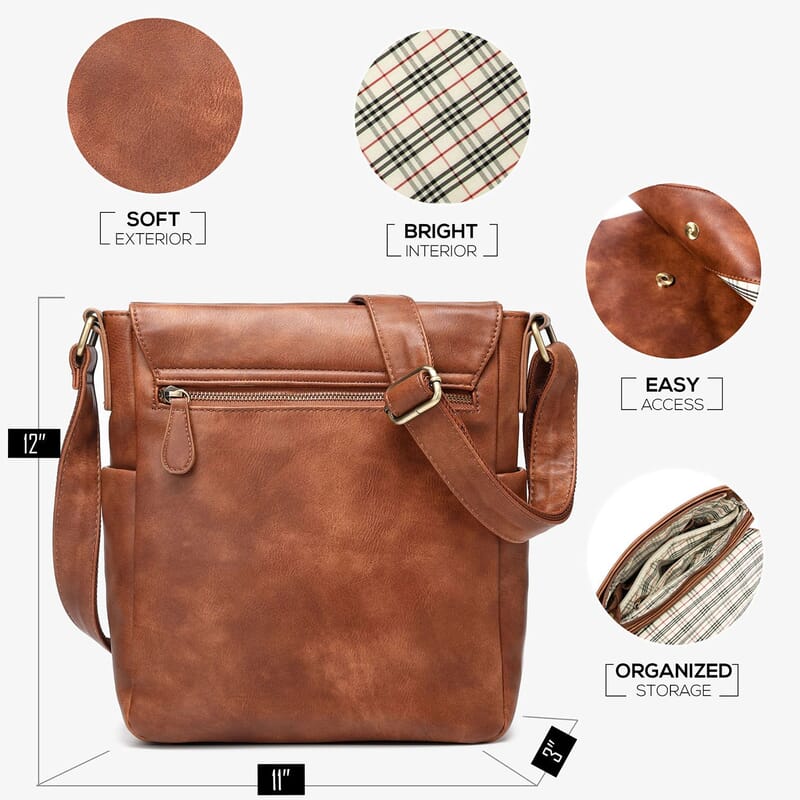 Rofozzi- City Crossbody Messenger Bag For Tablets with Casual Flap Satchel (Eco-friendly) , Women's Designer Crossbody Bags , Leather Handbags , Leather Purse