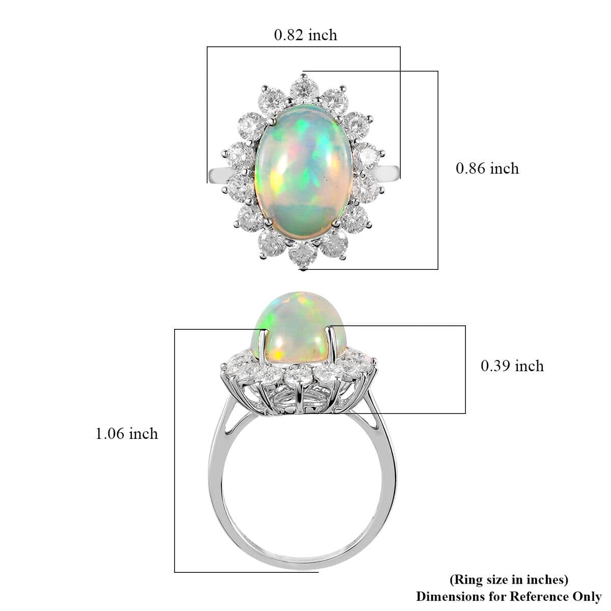 Luxoro 10K White Gold Premium Ethiopian Welo Opal and Moissanite Halo Ring (Size 7.0) 3.30 Grams 5.60 ctw image number 5