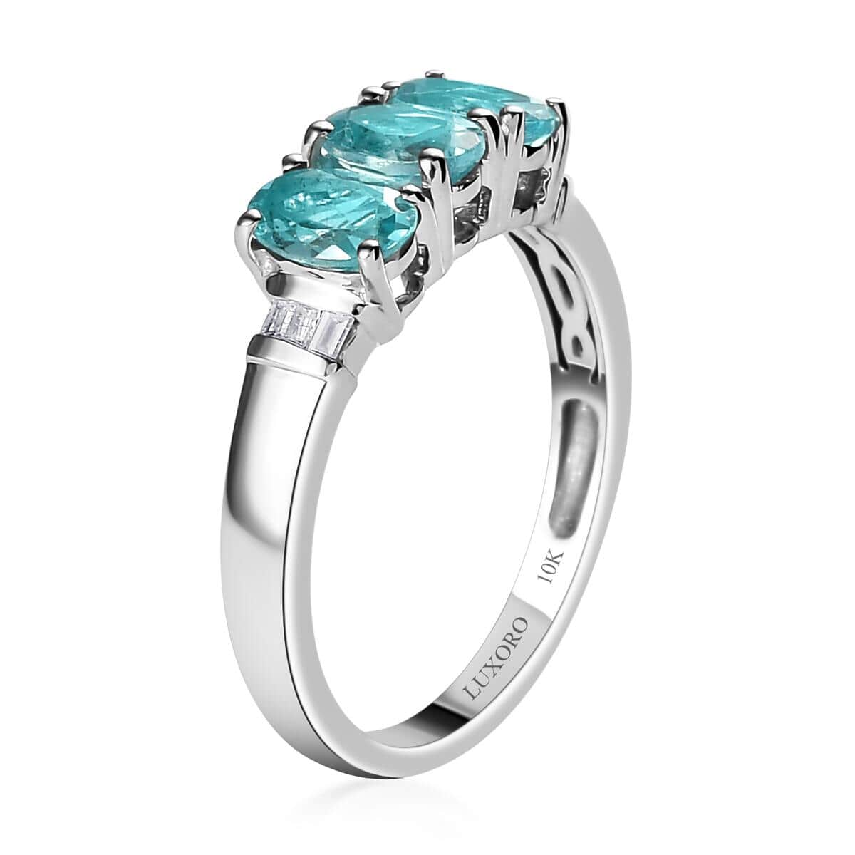 LUXORO 10K White Gold Premium Madagascar Paraiba Apatite, Diamond Trilogy Ring (Size 10.0) (2.50 g) (Delivery in 12-15 Business Days) 1.50 ctw image number 3