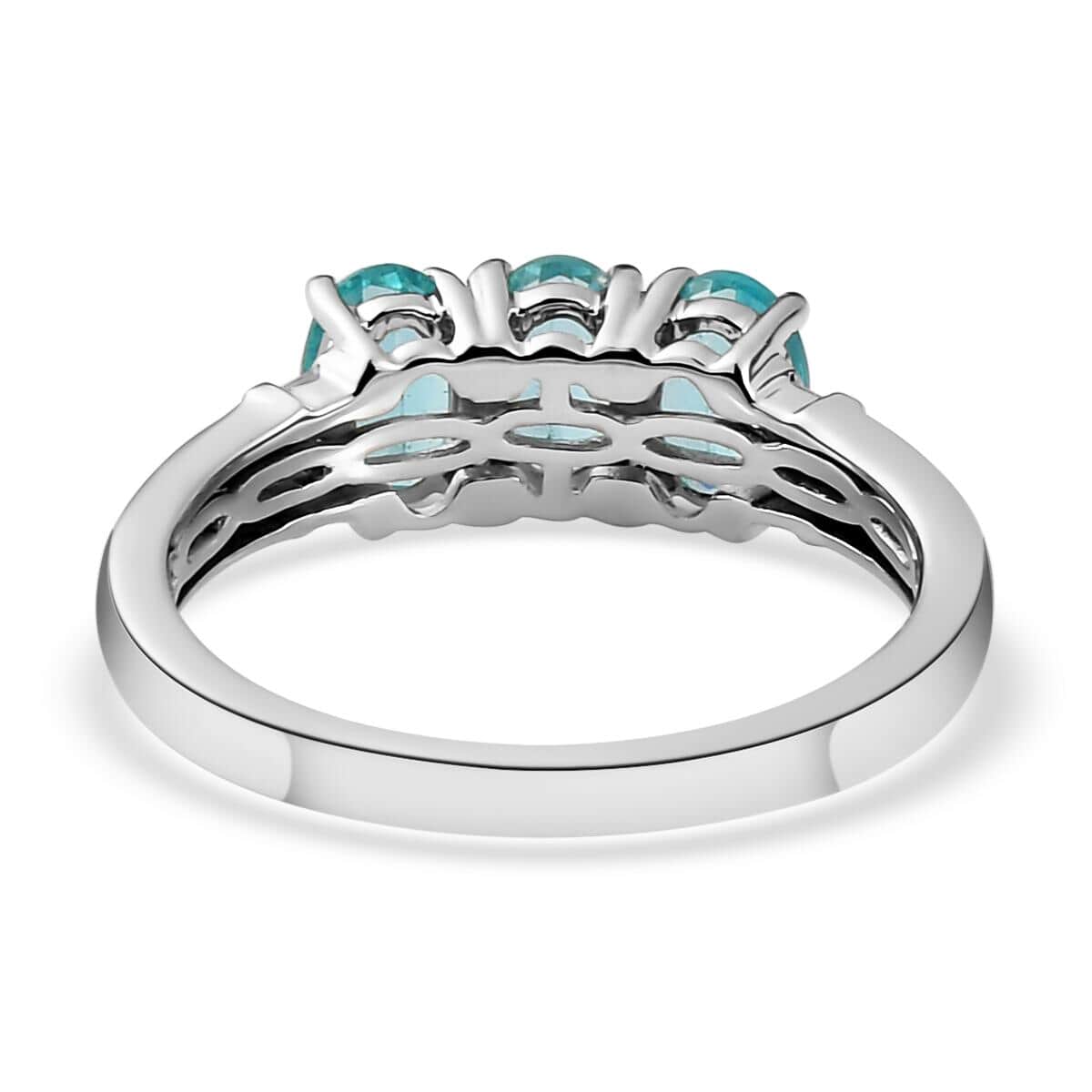 LUXORO 10K White Gold Premium Madagascar Paraiba Apatite, Diamond Trilogy Ring (Size 10.0) (2.50 g) (Delivery in 12-15 Business Days) 1.50 ctw image number 4
