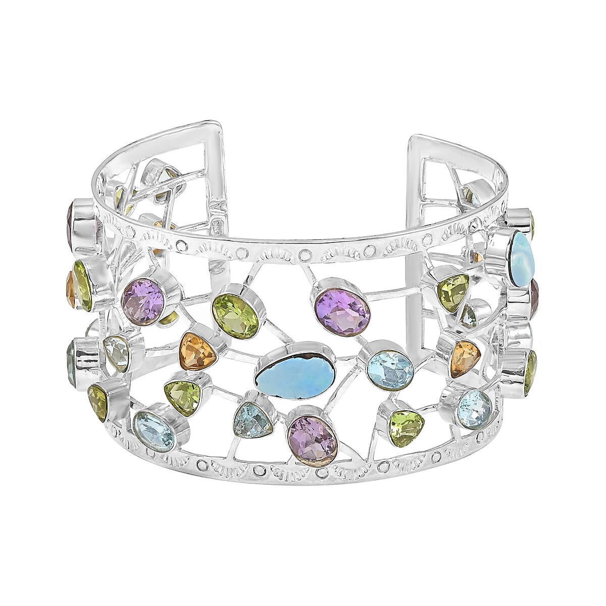 Boulder Opal Triplet and Multi Gemstone Cuff Bracelet in Sterling Silver (7.00 In) 51.80 Grams 58.00 ctw image number 0