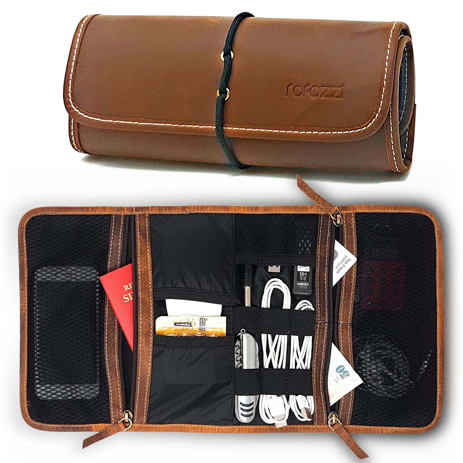 Rofozzi- Brown Genuine Leather Desk Organizer , Leather Organizer , Desk Storage