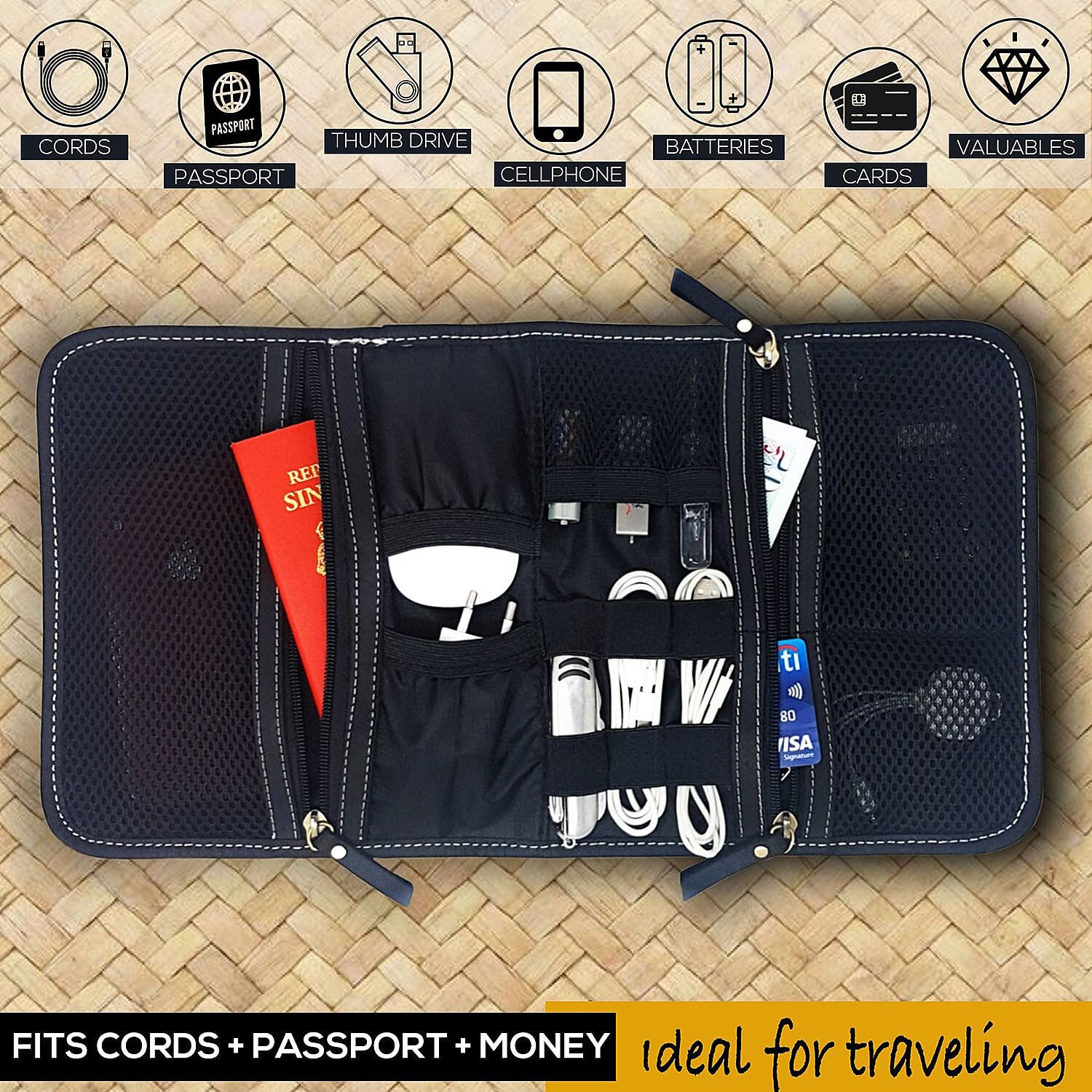 Rofozzi- Black Genuine Leather Desk Organizer