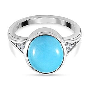 Sleeping Beauty Turquoise and White Zircon 4.09 ctw Ring in Platinum Over Sterling Silver (Size 9.0)