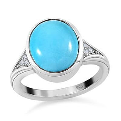 Sleeping Beauty Turquoise and White Zircon 4.09 ctw Ring in Platinum Over Sterling Silver (Size 9.0)