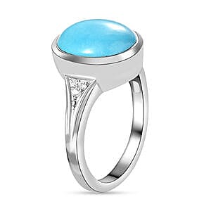 Sleeping Beauty Turquoise and White Zircon 4.09 ctw Ring in Platinum Over Sterling Silver (Size 9.0)