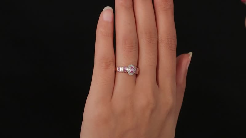 Madagascar Pink Sapphire, Natural White Zircon Ring in Vermeil RG Over Sterling Silver (Size 10.0) 1.00 ctw
