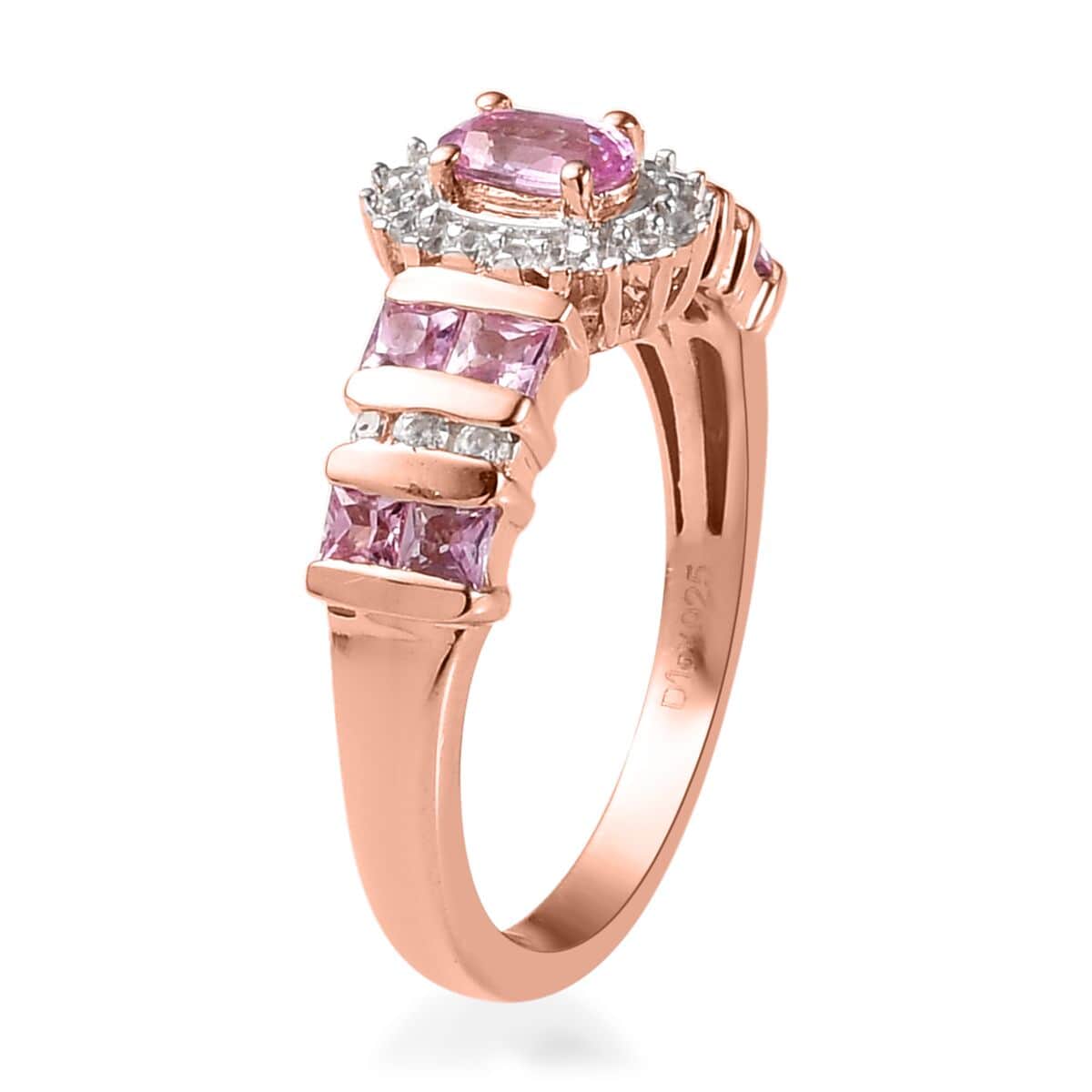 Madagascar Pink Sapphire, Natural White Zircon Ring in Vermeil RG Over Sterling Silver (Size 10.0) 1.00 ctw image number 3