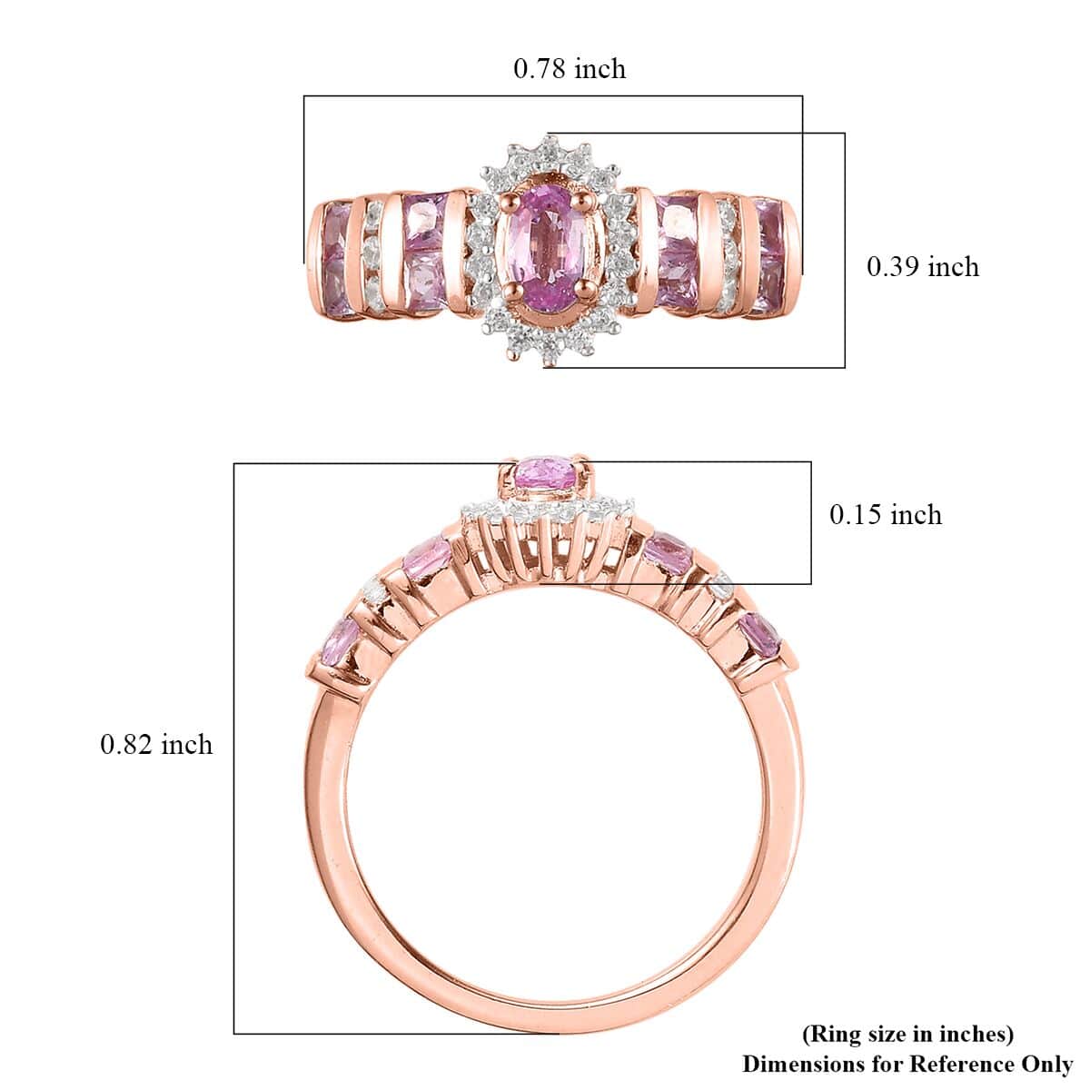 Madagascar Pink Sapphire, Natural White Zircon Ring in Vermeil RG Over Sterling Silver (Size 10.0) 1.00 ctw image number 5