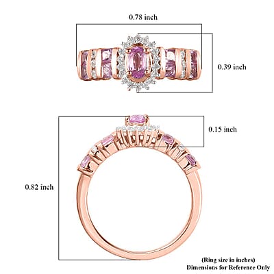 Madagascar Pink Sapphire Ring ,White Zircon Accent Ring , Vermeil Rose Gold Over Sterling Silver Ring ,Sunburst Halo Ring 0.90 ctw (Size 10)