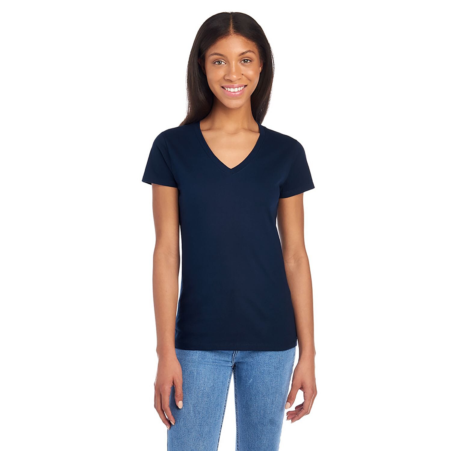 2 Pack- FRUIT OF THE LOOM 100% Cotton V-Neck T-shirts - Navy and Plum-L