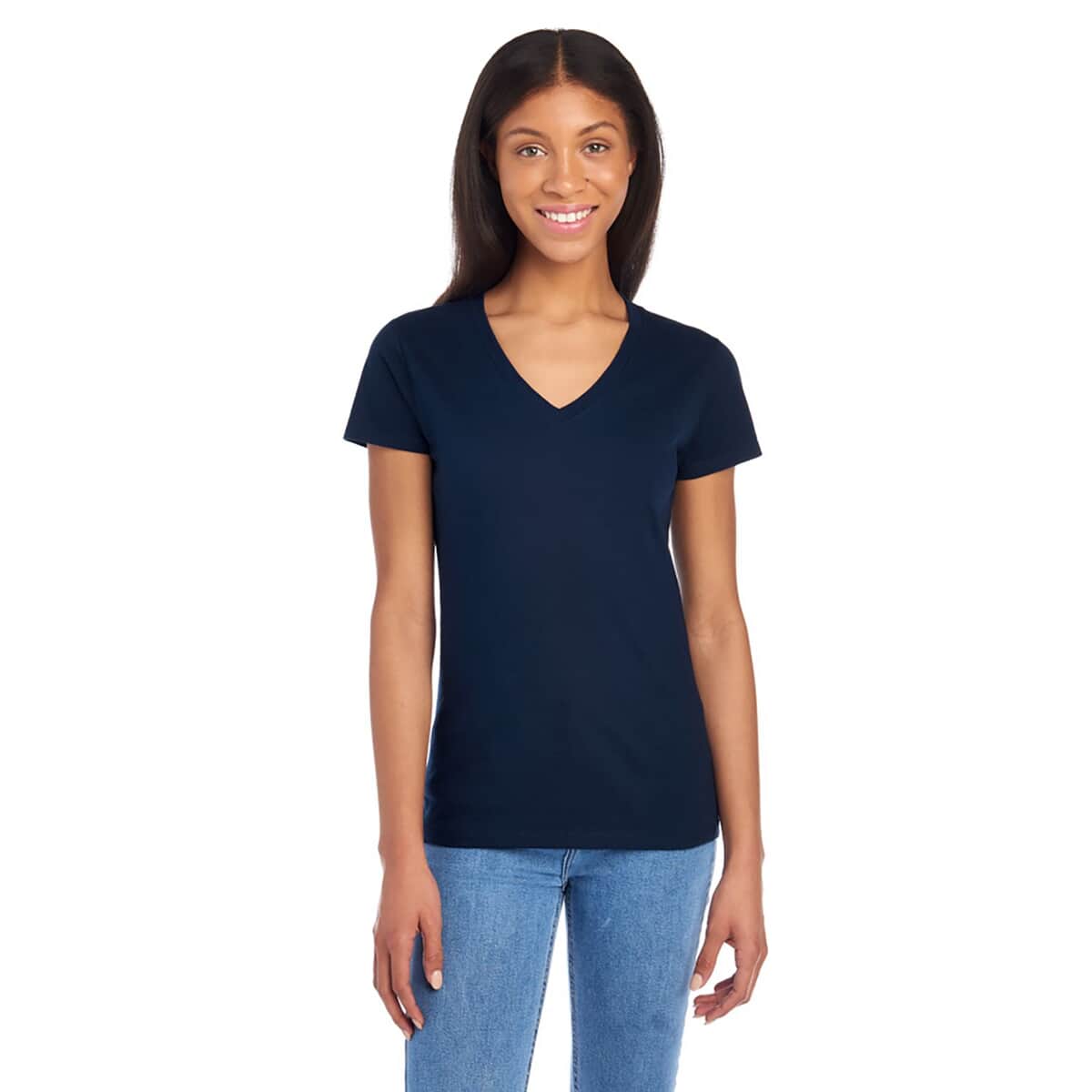 2 Pack- FRUIT OF THE LOOM 100% Cotton V-Neck T-shirts - Navy and Plum-L (Shipped in 8-10 days) image number 1