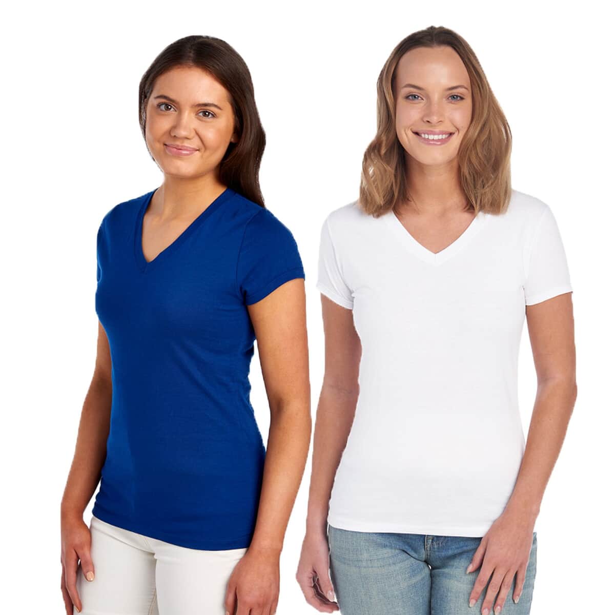 2 Pack- FRUIT OF THE LOOM 100% Cotton V-Neck T-shirts - White and Blue-L image number 0