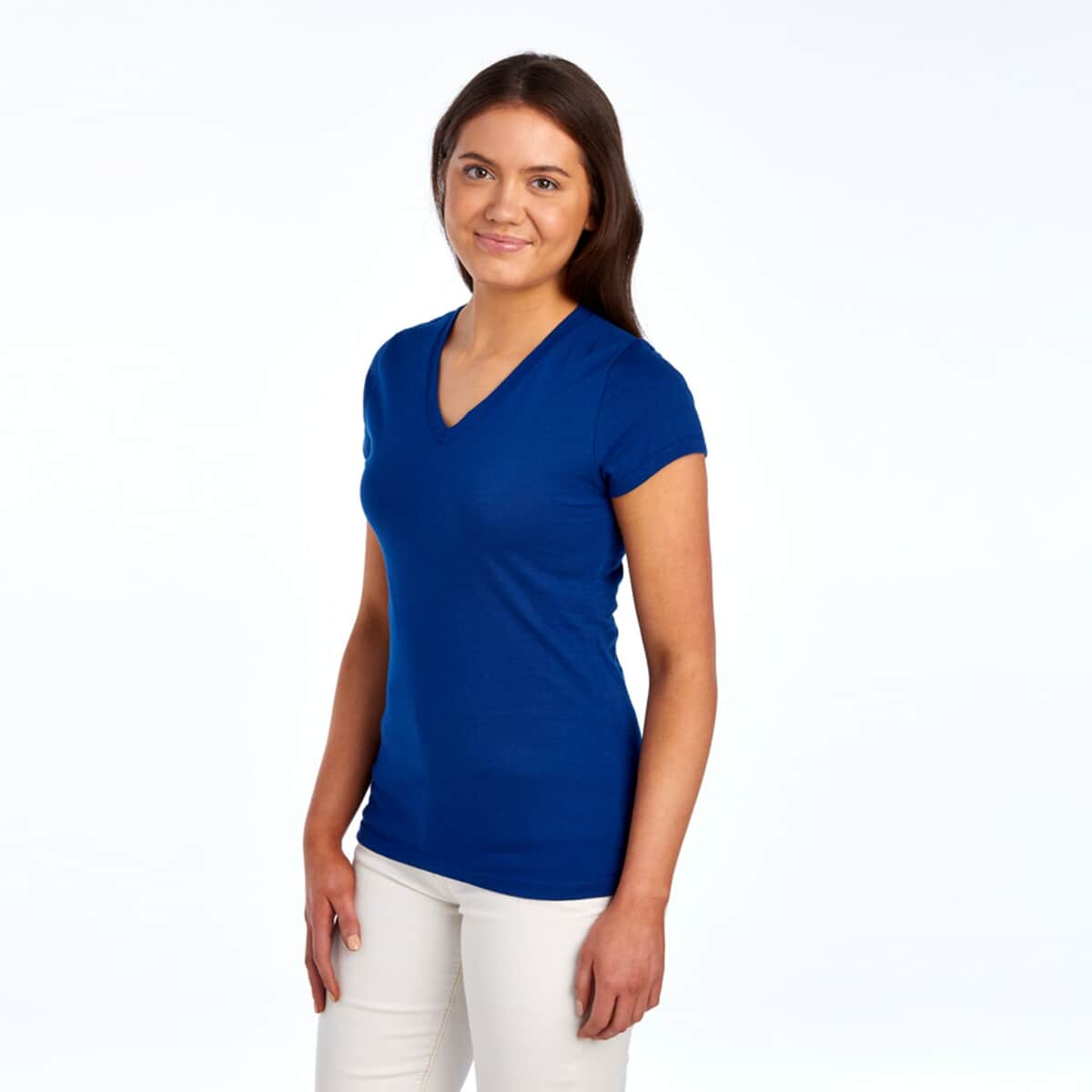 2 Pack- FRUIT OF THE LOOM 100% Cotton V-Neck T-shirts - White and Blue-L image number 5