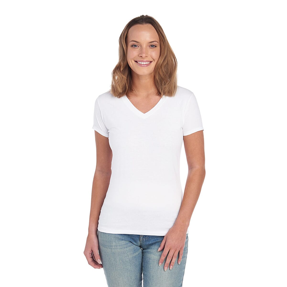 2 Pack- FRUIT OF THE LOOM 100% Cotton V-Neck T-shirts - White and Blue-XL image number 1