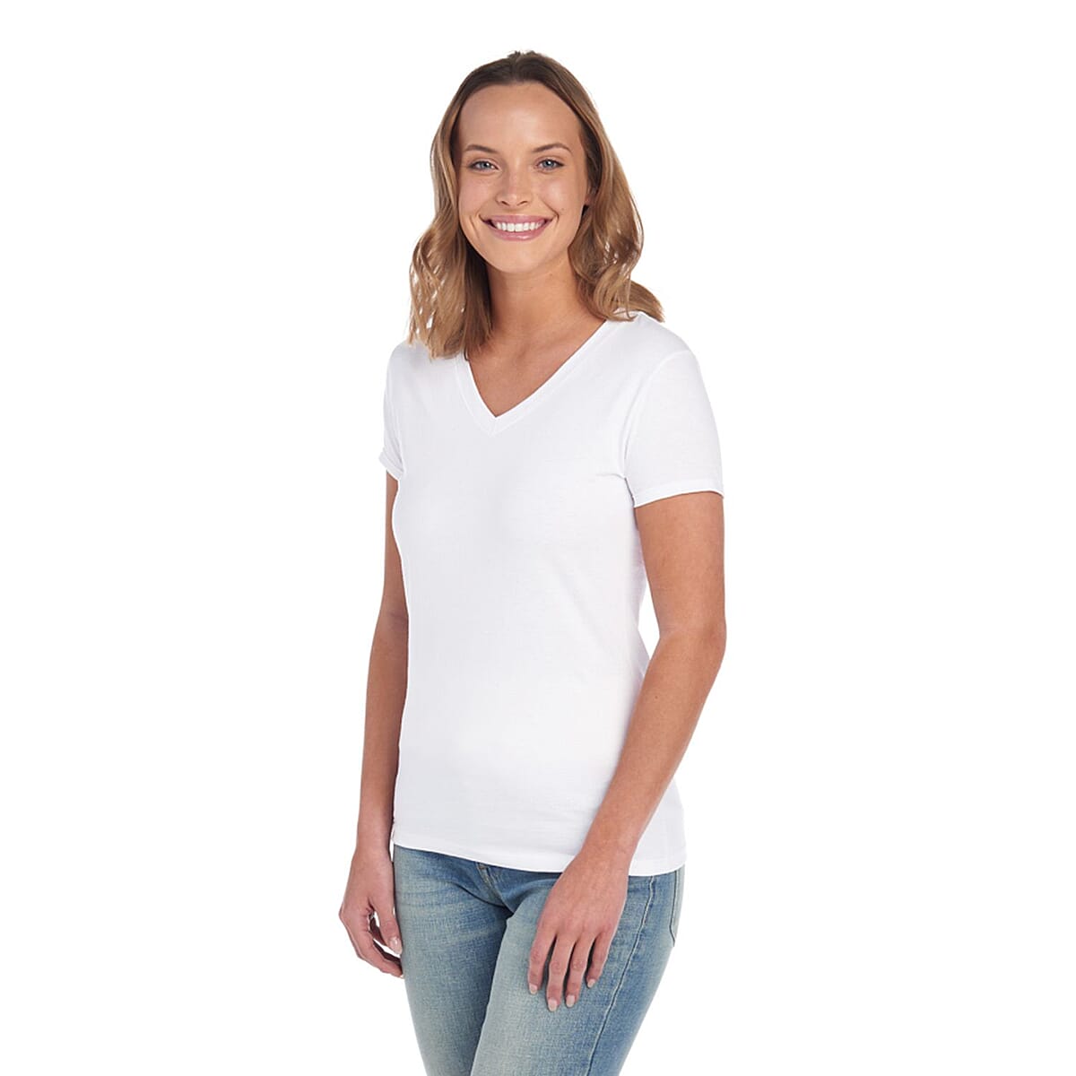 2 Pack- FRUIT OF THE LOOM 100% Cotton V-Neck T-shirts - White and Blue-XL image number 4