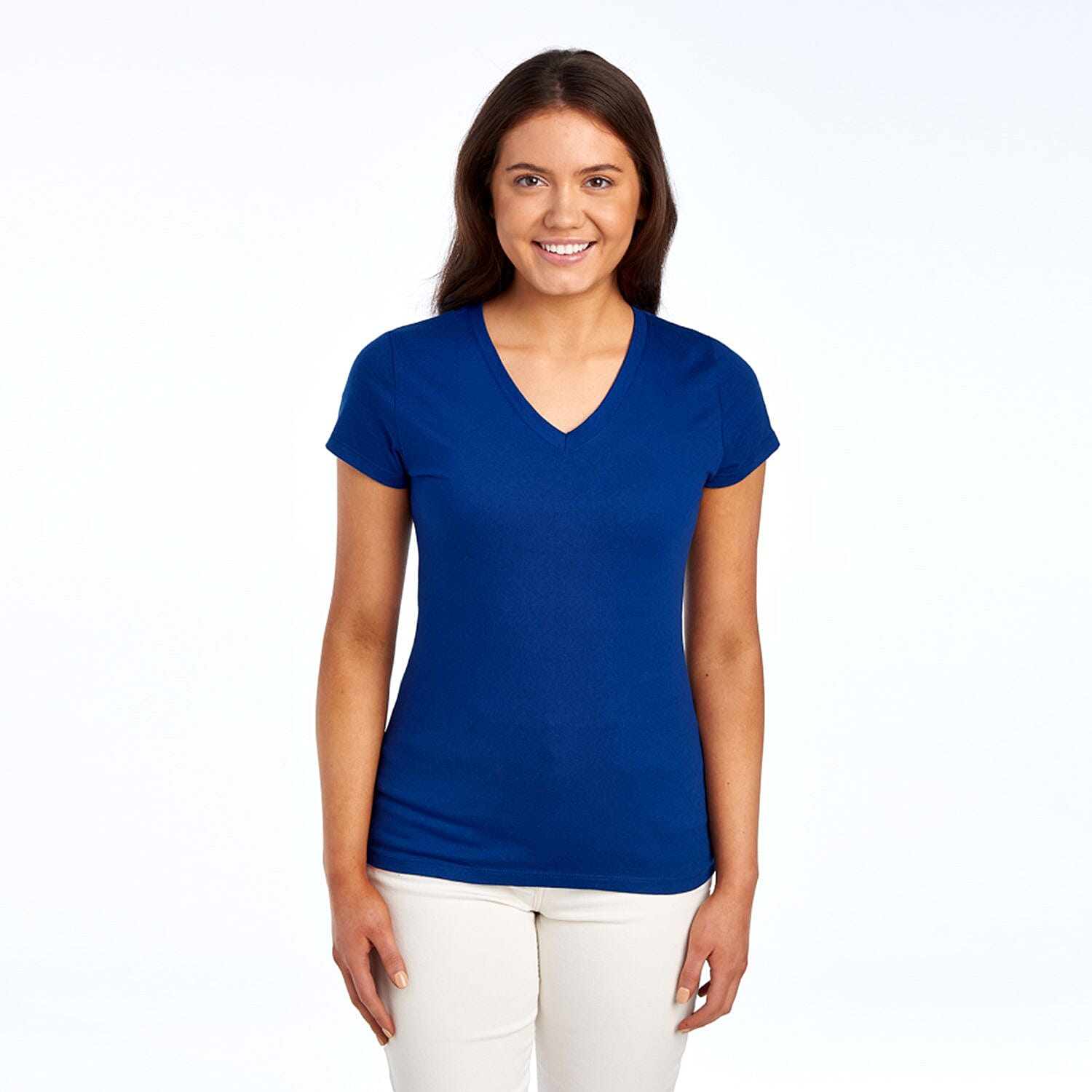 Closeout 2 Pack- Fruit Of The Loom 100% Cotton V-Neck T-shirts - White and Navy Blue-3X