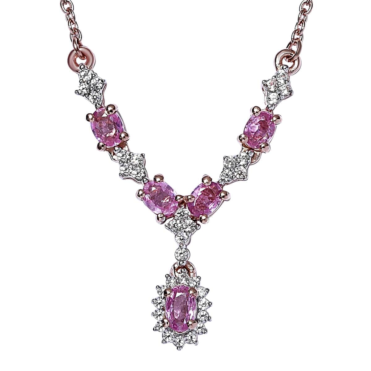 Madagascar Pink Sapphire and White Zircon Necklace 18 Inches in Vermeil Rose Gold Over Sterling Silver 1.50 ctw image number 0